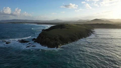 Aerial view of Bare Bluff, Sandy Beach, Coffs Harbor, New South Wales, Australia Stock Footage 117910342