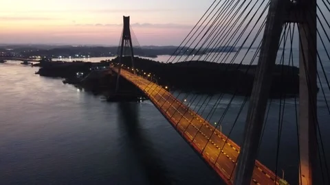 Aerial view Of barelang bridge sunrise Stock Footage 154615412