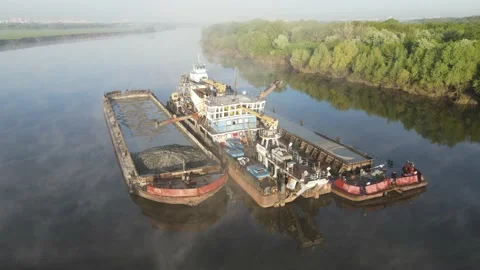Aerial view of the barge extraction of river sand Stock Footage 195949253