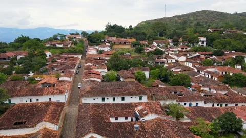 Aerial view of Barichara with red rooftops Stock Footage 329950000
