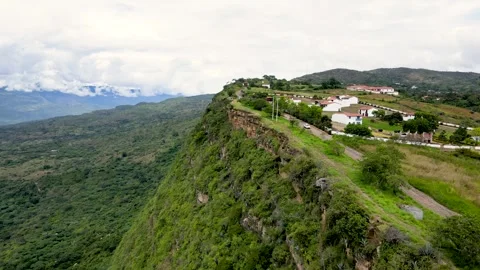 Aerial View of Barichara's Cliffs under Cloudy Sky Vídeo Stock 329950111