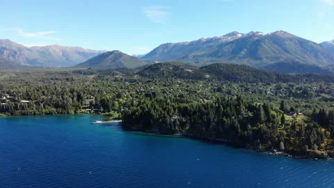 Aerial View Bariloche, Patagonia - lake view - mountain panorama Stock Footage