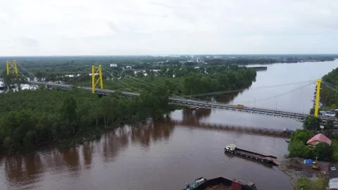 Aerial view of the Barito Bridge on the border of South Kalimantan and Cent.. Stock Footage 301654646
