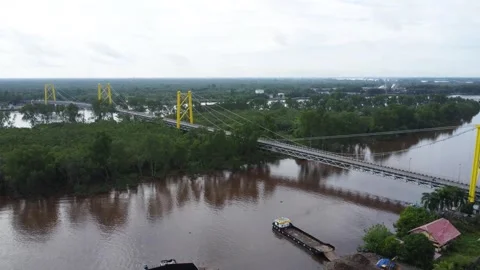 Aerial view of the Barito Bridge on the border of South Kalimantan and Cent.. Stock Footage 301654647