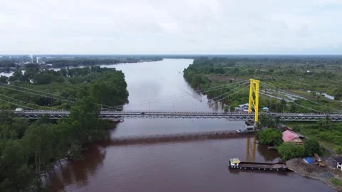Aerial view of the Barito Bridge on the border of South Kalimantan and Cent.. Stock Footage 301654731