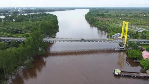 Aerial view of the Barito Bridge on the border of South Kalimantan and Cent.. Stock Footage 301655441