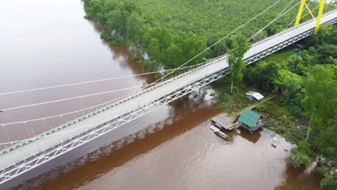 Aerial view of the Barito Bridge on the border of South Kalimantan and Cent.. Stock Footage 301658952