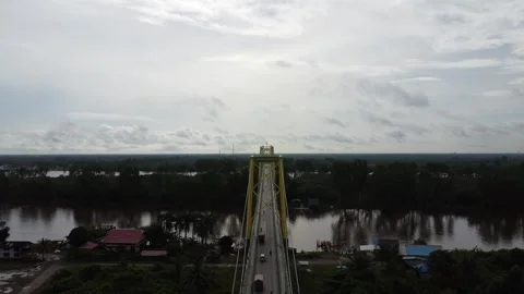 Aerial view of the Barito Bridge on the border of South Kalimantan and Cent.. Stock Footage 301659148