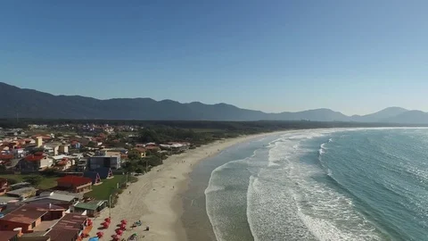 Aerial view Barra da Lagoa Beach in Florianopolis, Brazil. July, 2017. Stock Footage 80765651