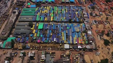 Aerial View of barracks in a small slum in Dhaka district, Bangladesh. Stock Footage 345223744