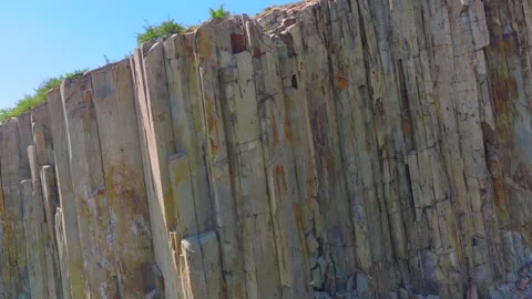 Aerial view of basalt columnar jointing rock formations at Mashan Stone Forest Stock Footage 345629861