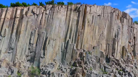 Aerial view of basalt columnar jointing rock formations at Mashan Stone Forest Vídeo Stock 345629923