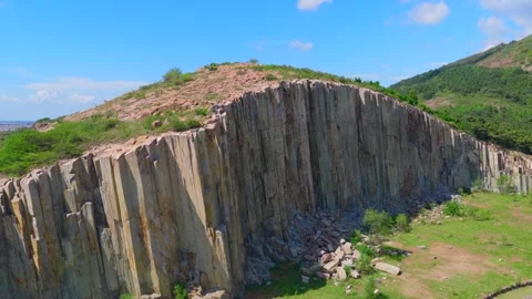 Aerial view of basalt columnar jointing rock formations at Mashan Stone Forest Vídeo Stock 345629940