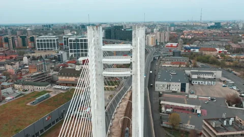 Aerial View with Basarab Brige, Bucharest, Quarantined City, Pandemic outbreak Stock Footage 134383432