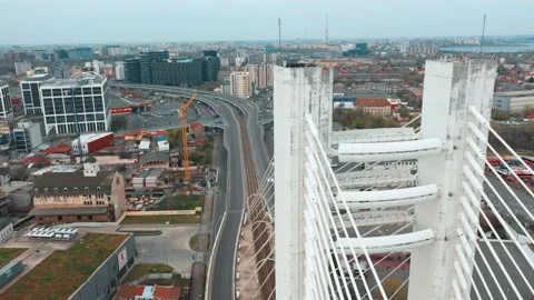 Aerial View with Basarab Brige During Coronavirus Period, Bucharest. Stock Footage 134383258