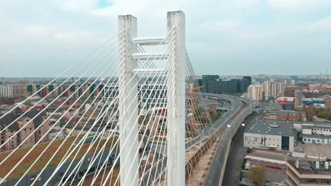 Aerial View with Basarab Brige During Coronavirus Period, Bucharest, Pandemic. Stock Footage 134383340