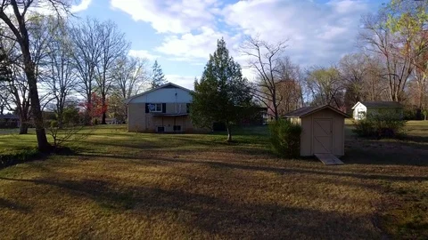 Aerial view of basebal fields at a suburban middle school near a residential Stock-Footage 85043585