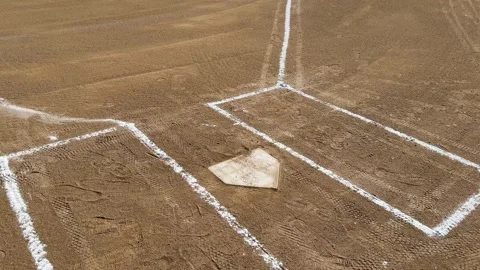 Aerial view of baseball field base lines drawn with white chalk markings Stock Footage 320017062