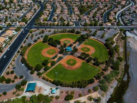Aerial view of Baseball Field complex Stock Photos