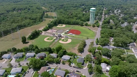 Aerial view of a baseball field in Long Island, USA. Stock Footage 340607022