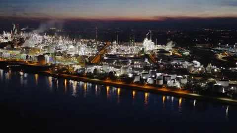 Aerial view of BASF industrial complex, Germany. Stock Footage 333373928