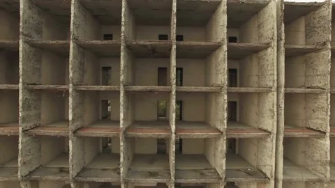 AERIAL VIEW. Basic Structure Of Unfinished Holiday Hotel Building Stock-Footage 106250153