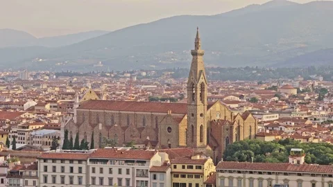 Aerial view of the Basilica of Santa Maria del Fiore in Florence Stock Footage 75821653