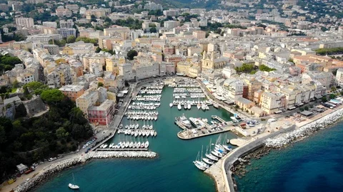 Aerial View Of Bastia Harbor, Corsica Stock Footage
