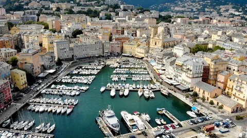 Aerial View Of Bastia Harbor, Corsica Stock Footage 115136853