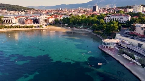 Aerial view of baсvice beach and split city in croatia Stock Footage 340120680
