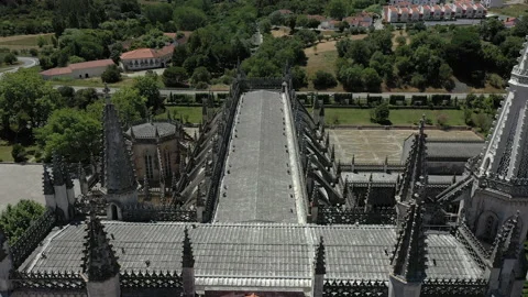 Aerial View Batalha Monastery. Chamber's Roof of dominican convent Stock Footage 134055993