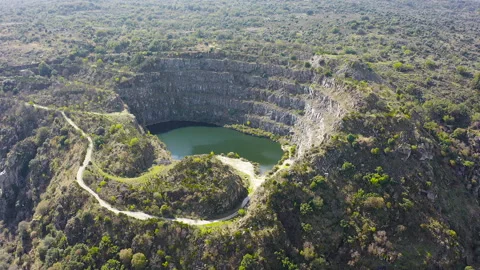 Aerial view of the bath area of Charco de Baño de la Cantera, Salamanca. Stock Footage 293132777