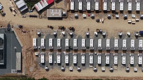Aerial View Battery Energy Storage Facility and Substation Germany Stock Footage 336533461