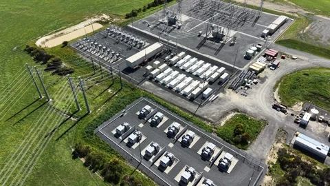 Aerial view of battery energy storage system plant Stock Footage 345242437
