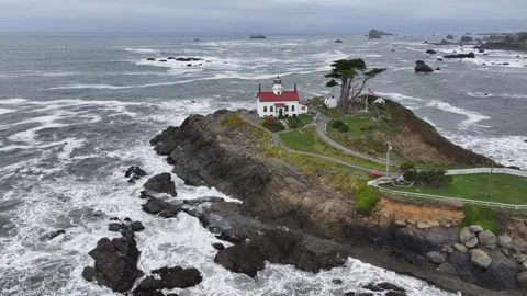 Aerial view of Battery Point Lighthouse in Crescent city California， USA Stockbeeldmateriaal 334360024