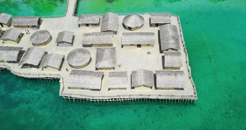 Aerial view of the Bay of the Bones an ancient fisherman village at Lake Ohri Stock Footage 325555714