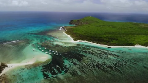 Aerial view on a bay with catamarans between Flat and Gabriel islands Stock Footage 170065554