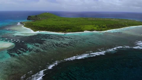 Aerial view on a bay with catamarans between Flat and Gabriel islands Stock Footage 170065637