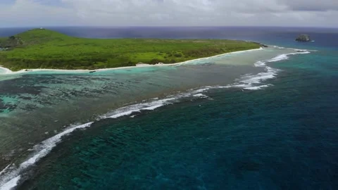 Aerial view on a bay with catamarans between Flat and Gabriel islands Stock Footage 170065776