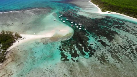 Aerial view on a bay with catamarans between Flat and Gabriel islands Stock Footage 170066943