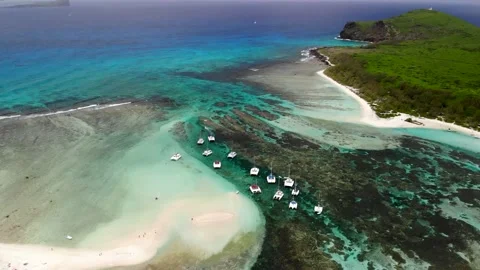 Aerial view on a bay with catamarans between Flat and Gabriel islands Stock Footage 170067065