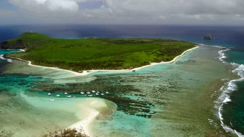 Aerial view on a bay with catamarans between Flat and Gabriel islands Stock Footage 170067546