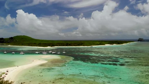 Aerial view on a bay with catamarans between Flat and Gabriel islands Stock Footage 170068036