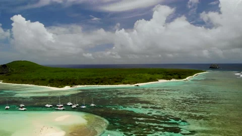 Aerial view on a bay with catamarans between Flat and Gabriel islands Stock Footage 170068368