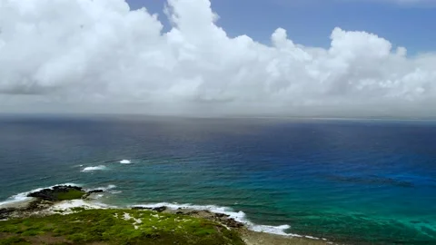 Aerial view on a bay with catamarans between Flat and Gabriel islands Stock Footage 170068586