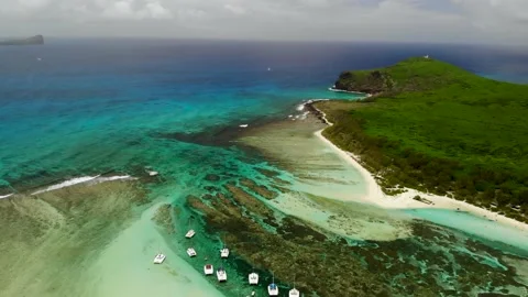 Aerial view on a bay with catamarans between Flat and Gabriel islands Stock Footage 170068852