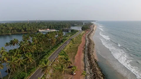 An aerial view of beach and backwaters together, 4K Stock Footage 100906198