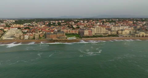 Aerial view of the beach and beachfront of the seaside town of Biarritz, France Stock-Footage 254069767