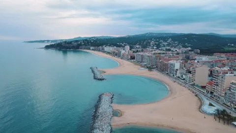 Aerial view of beach and city near Mediterranean Sea Palamos beach Costa Br.. 스톡 동영상 246303653