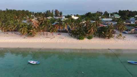 Aerial view of beach and clear ocean water, Maldives. Stock Footage 318061377